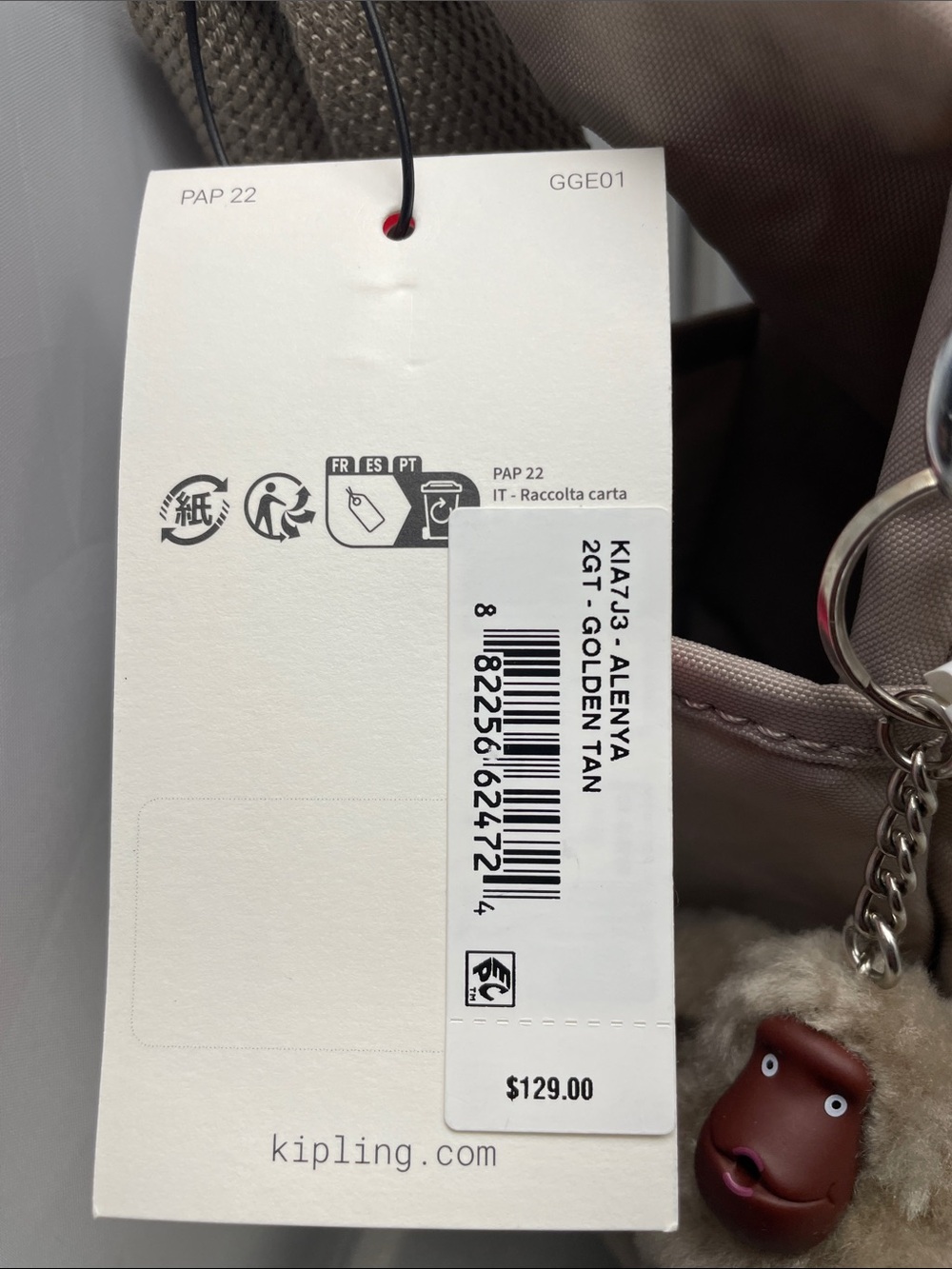 Kipling Light Beige Messenger Crossbody with Signature Monkey Charm - Picture 13 of 14